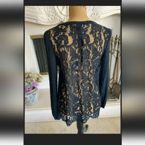 CABI Sophia Lace Back Black Sweater Size Medium